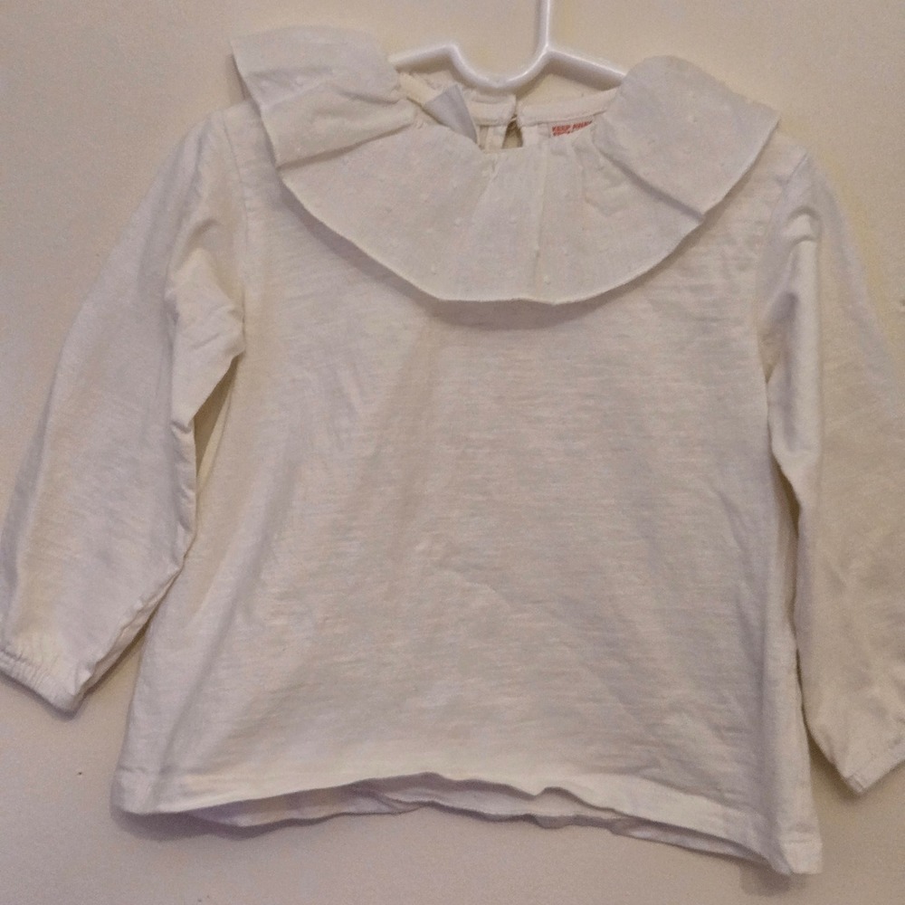 Zara Kids White Cotton Ruffle Collar‎ Long Sleeve Top Swiss Dot Size 2-3 Years